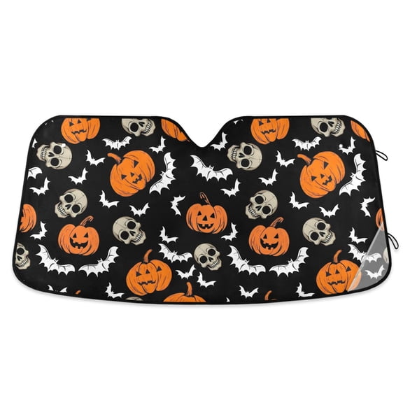 ALAZA Bat Pumpkin Skulls Pattern Car Windshield Sun Shade Foldable UV Ray Sunshade Visor Protector 55 x 27.6in