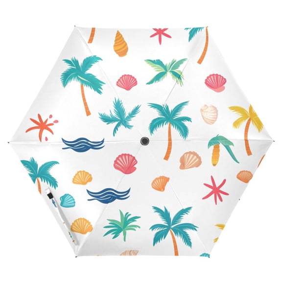 ALAZA Beach Palm Trees UPF 50+ Compact Folding Umbrella for Rain Travel Umbrella Packable