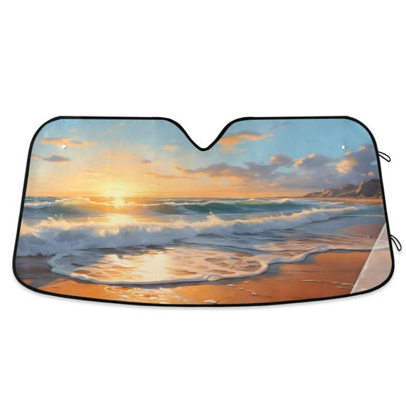 ALAZA Beach Sunset Windshield Sun Shade Car Foldable Sun Visor Block UV Rays Protector 55"x27.6"