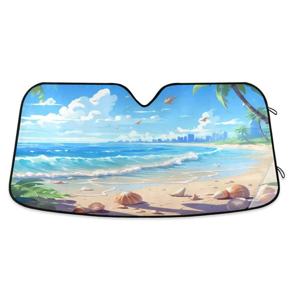 ALAZA Beach and Blue Sky Windshield Sun Shade Car Foldable Sun Visor Block UV Rays Protector 55"x27.6"