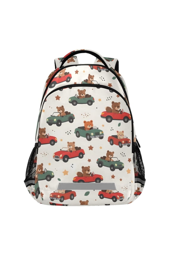 Bear Driving Car Pattern Backpack Elementary School Bags Student Bookbag Travel Rucksack