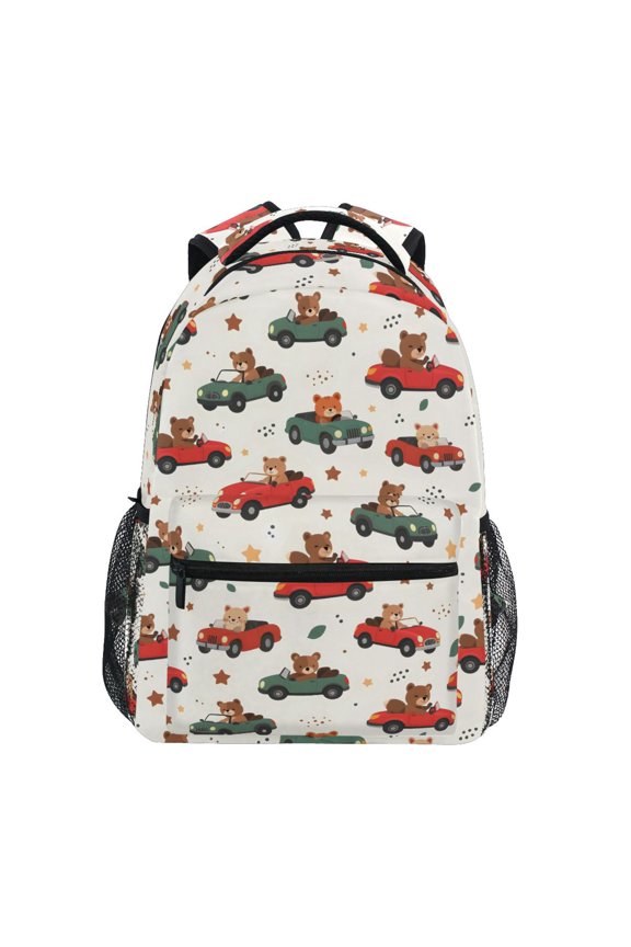 Bear Driving Car Pattern School Backpack Elementary Bookbag Laptop Bags Travel Daypack
