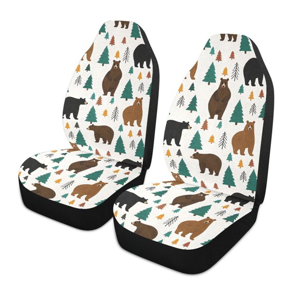 ALAZA Bear Forest Car Seat Covers 2 PCs Universal Auto Front Seats Interior Protector