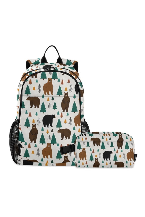 Bear Forest School Backpack Lunch Box Set Student Bookbag