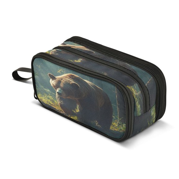 ALAZA Bear in Forest Pencil Case Bag 3 Compartment Pen Pouch Large Storage Holder Box Organizer