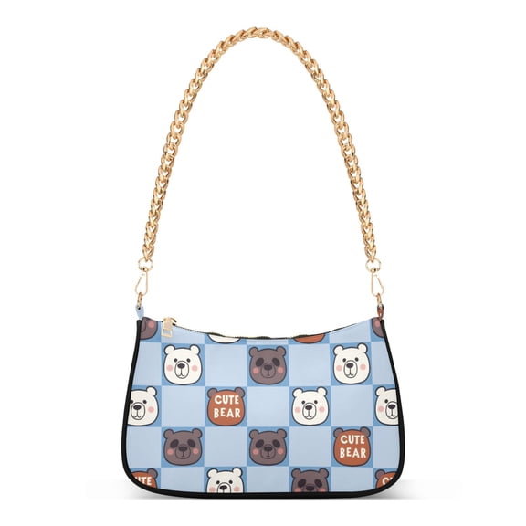 ALAZA Bear on Checkered Women's Chain Shoulder Bag Hobo Handbag Tote Crossbody Purse