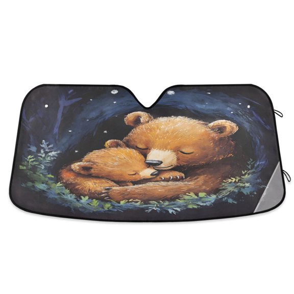 ALAZA Bears Sleeping Windshield Sun Shade Car Foldable Sun Visor Block UV Rays Protector 55"x27.6"
