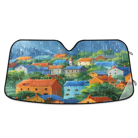 ALAZA Beautiful City with Rain Windshield Sun Shade Car Foldable Sun Visor Block UV Rays Protector 55"x27.6"