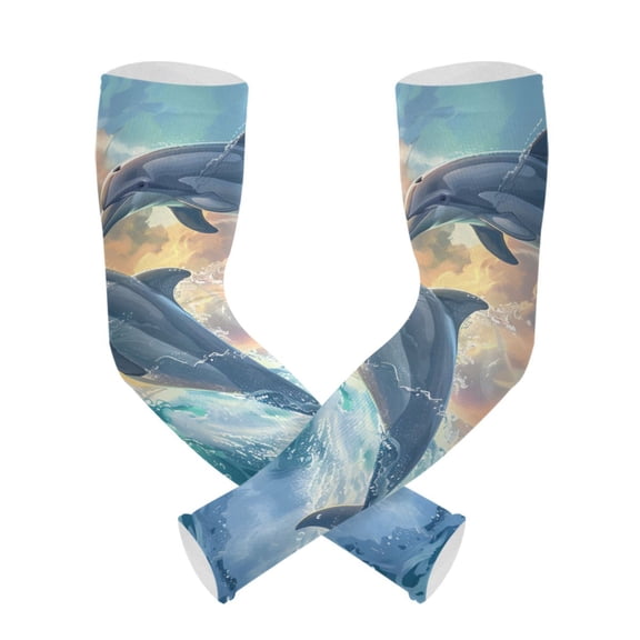 ALAZA Beautiful Dolphins Jumped UV Sun Protection Arm Sleeves UPF 50+ Compression Cooling Sleeve 1 Pair