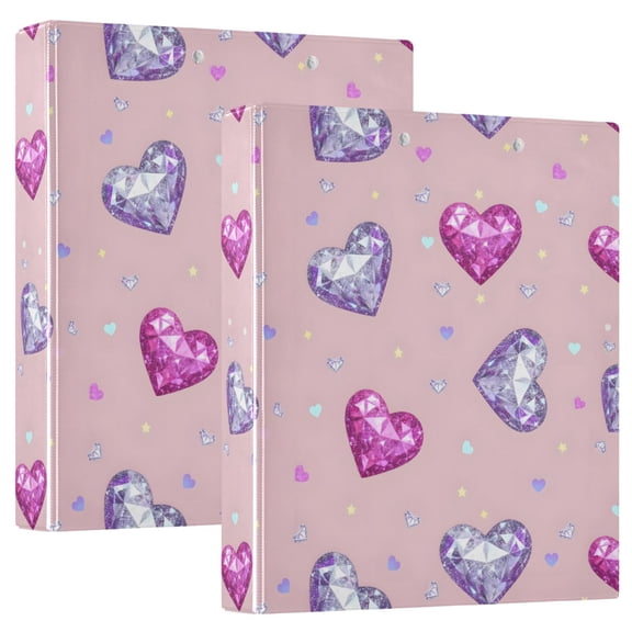 ALAZA Beautiful Glitter Hearts Hardcover 3 Ring Binder 1.5" D-Rings with Interior Pockets Binders School 2 PCs