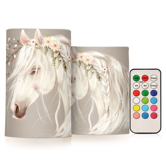 ALAZA Beautiful Horse with Hair 2 PCs LED Flickering Flameless Candles with Remote Timer Battery Operated Candle
