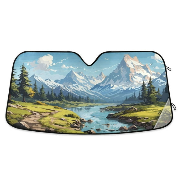 ALAZA Beautiful Landscape River Mountain Windshield Sun Shade Car Foldable Sun Visor Block UV Rays Protector 55"x27.6"