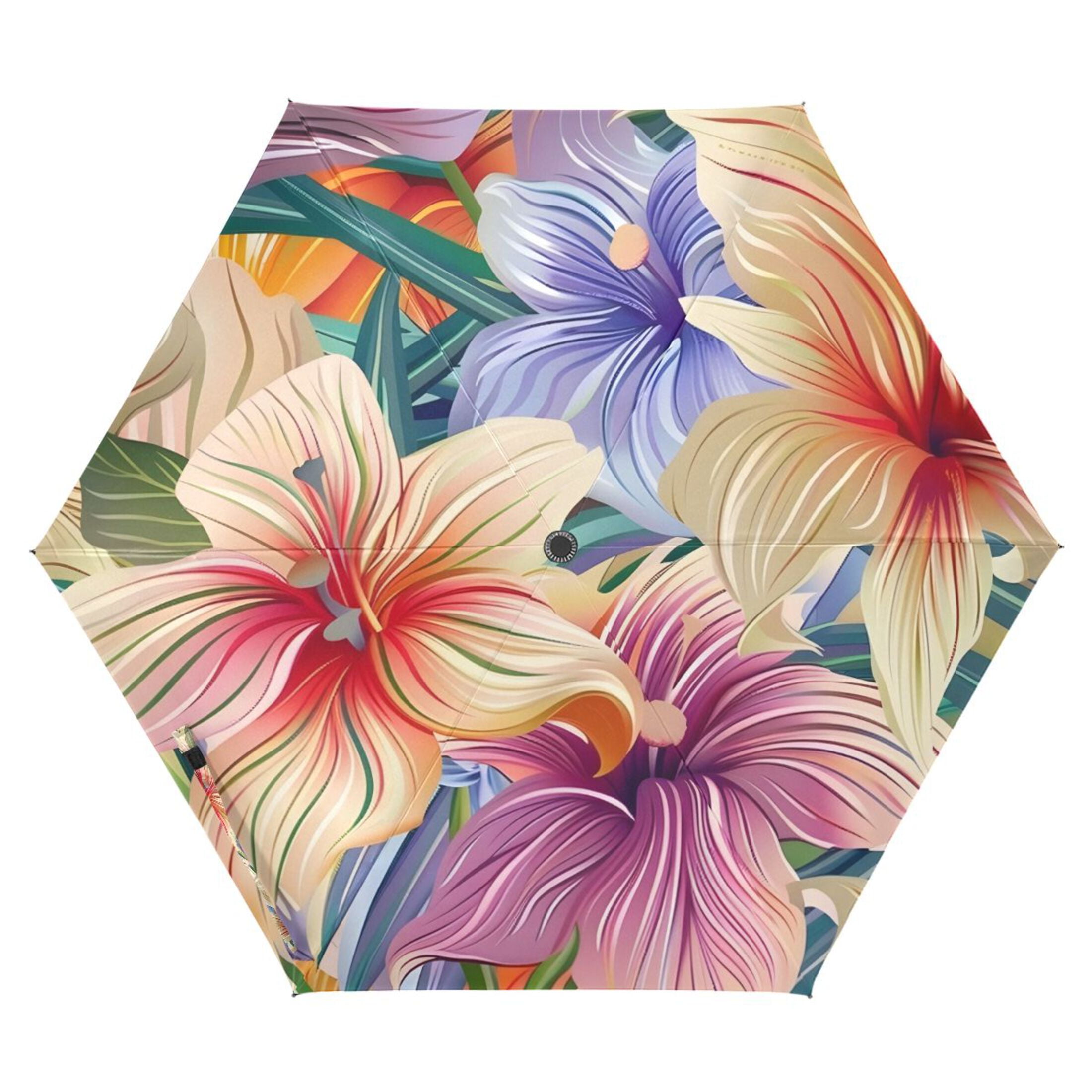 ALAZA Beautiful Lily Flowers UPF 50+ Compact Folding Umbrella for Rain Travel Umbrella Packable