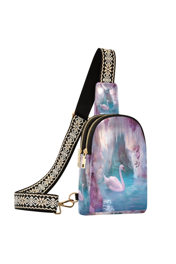 Beautiful Swan Sling Bag for Women Men Waterproof Crossbody Chest Bags