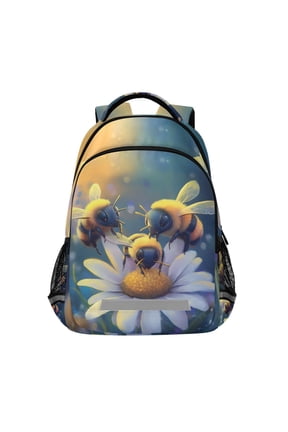 Bees on Daisy Flower Print Backpack Elementary School Bag Bookbag Travel Rucksack