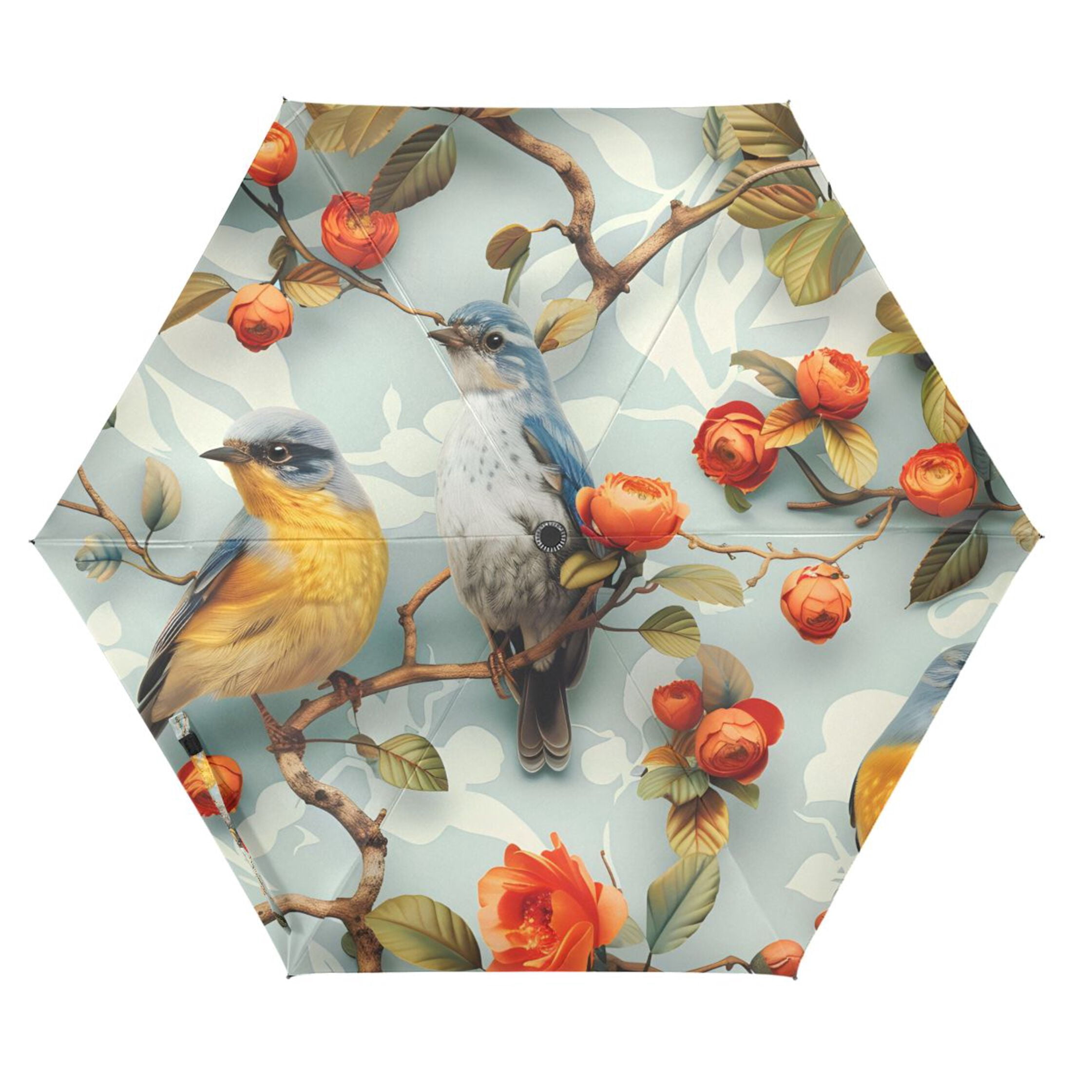 ALAZA Birds on Flowers UPF 50+ Compact Folding Umbrella for Rain Travel Umbrella Packable