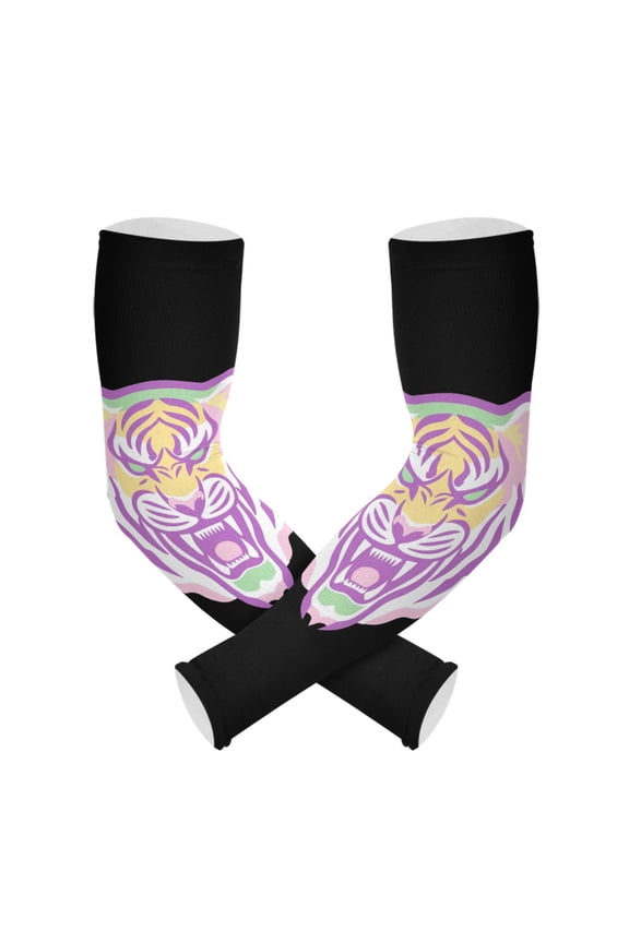 Black A Tiger UV Sun Protection Arm Sleeves UPF 50+ Compression Cooling Sleeve 1 Pair