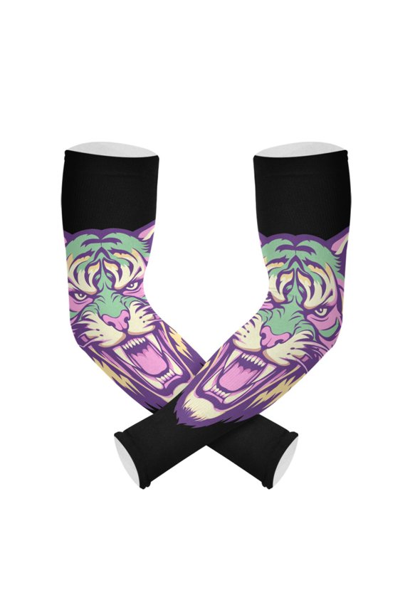 Black Angry Tiger UV Sun Protection Arm Sleeves UPF 50+ Compression Cooling Sleeve 1 Pair