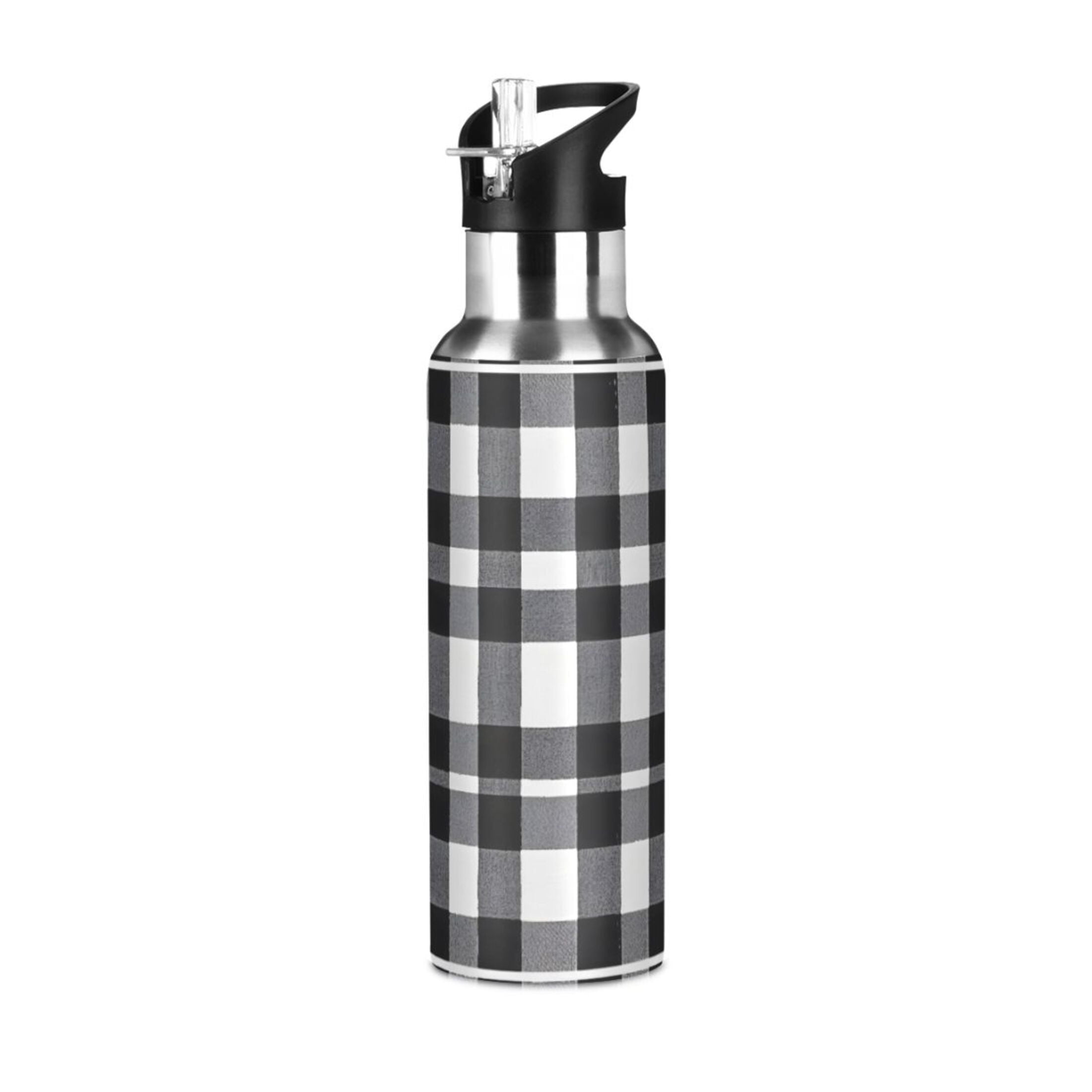 ALAZA Black Checkered Pattern Water Bottle Insulated Flask Stainless ...