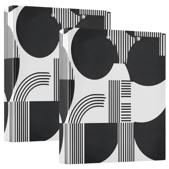 ALAZA Black Geometric Hardcover 3 Ring Binder 1.5" Round Rings Interior Pockets Binders Organizer 2 Pack