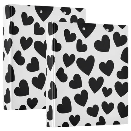 ALAZA Black Heart Pattern Hardcover 3 Ring Binder 1.5" Round Rings Interior Pockets Binders Organizer 2 Pack