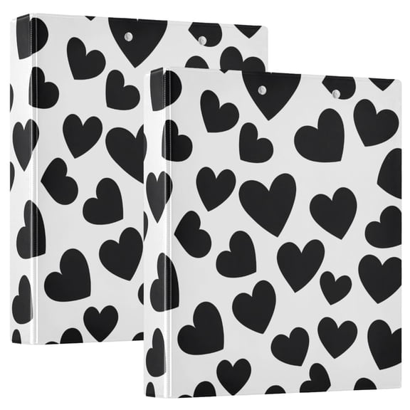 ALAZA Black Heart Pattern Hardcover 3 Ring Binder 1.5" Round Rings Interior Pockets Binders Organizer 2 Pack