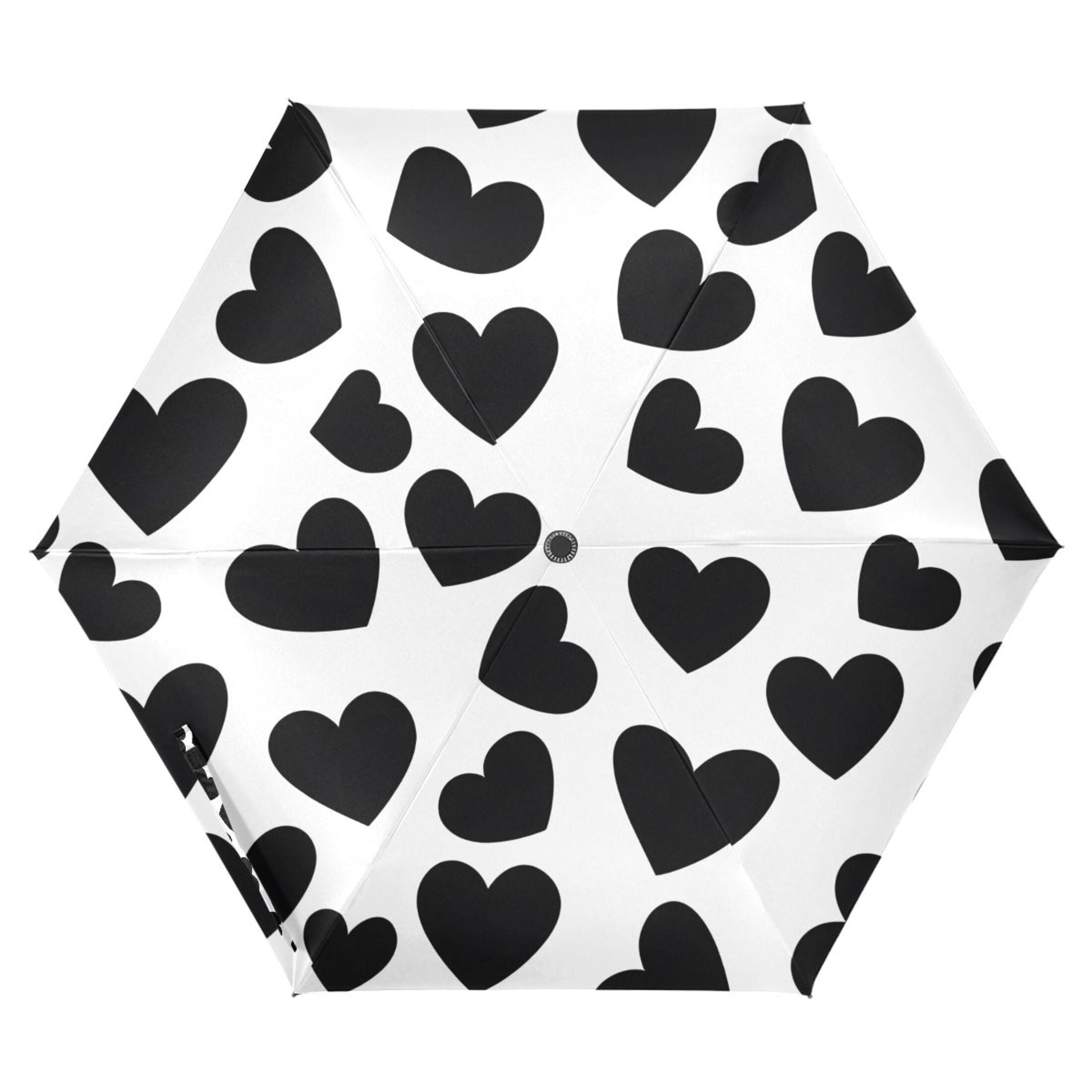 ALAZA Black Heart Pattern UPF 50+ Compact Folding Umbrella for Rain Travel Umbrella Packable