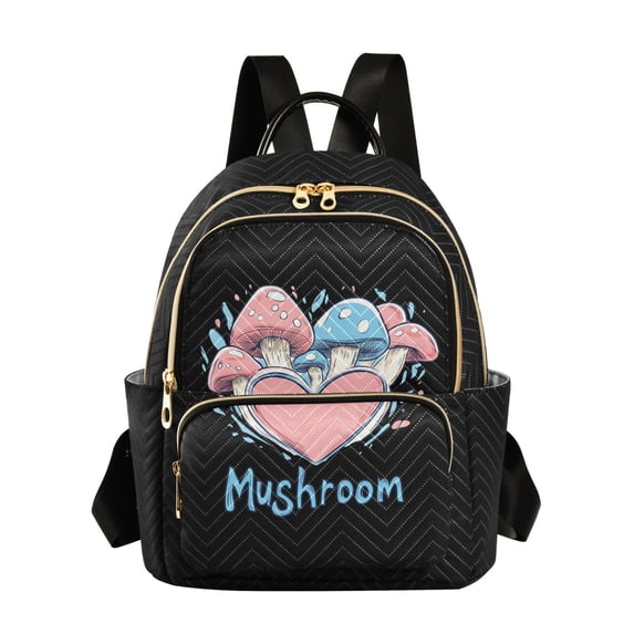 ALAZA Black Mushroom and Heart Womens Travel Laptop Backpack Large Daypack Ladies Shoulder Bags S