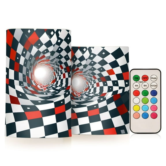 ALAZA Black Red Geometric Illusion 2 PCs LED Flickering Flameless Candles with Remote Timer Battery Operated Candle