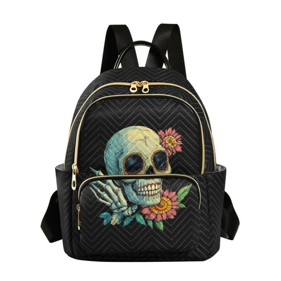 ALAZA Black Skeleton with Sunflower Womens Travel Laptop Backpack Large Daypack Ladies Shoulder Bags S