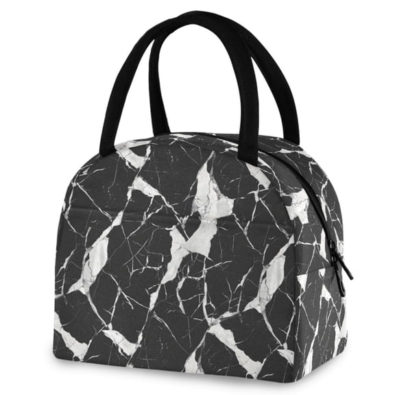 ALAZA Black and White Marble Insulated Lunch Box Reusable Cooler Tote Bag Work Office Picnic
