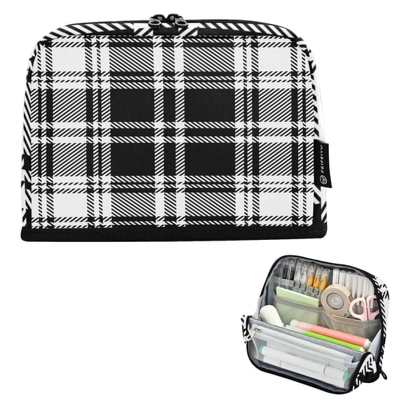 ALAZA Black and White Plaid Pattern Grid Pencil Case Pen Pouch Bag Large Capacity Organizer