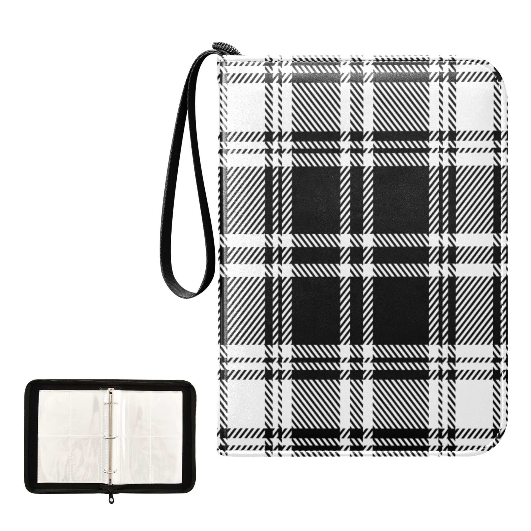 ALAZA Black and White Plaid Pattern Grid Trading Card Binder 4 Pocket Cards Collection Album 400 Folder Holder