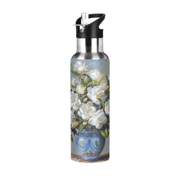 ALAZA Blooming Jasmine Flowers Water Bottle Insulated Flask Stainless Steel Straw Lid 20 oz