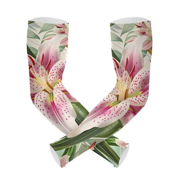 ALAZA Blossom Lily Flower UV Sun Protection Arm Sleeves UPF 50+ Compression Cooling Sleeve 1 Pair