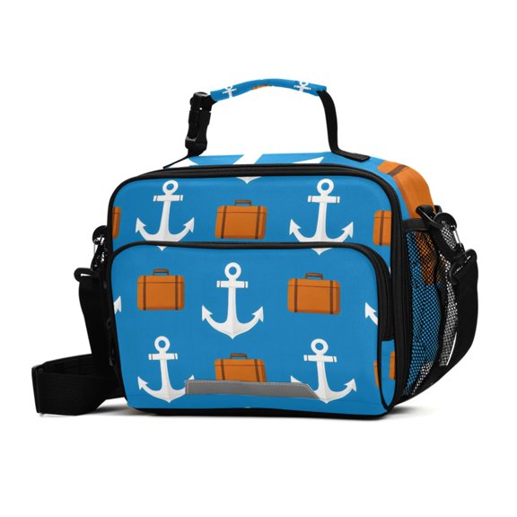ALAZA Blue Anchors Lunch Box Insulated Cooler Bag Reusable Tote Bags Shoulder Strap