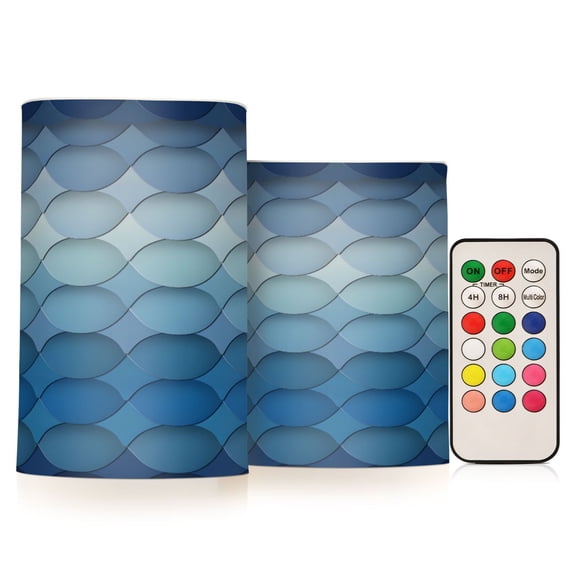 ALAZA Blue Artistic Pattern 2 PCs LED Flickering Flameless Candles with Remote Timer Battery Operated Candle