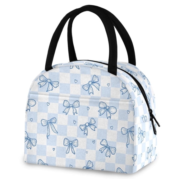 ALAZA Blue Bow Checkered Insulated Lunch Box Reusable Cooler Tote Bag Work Office Picnic