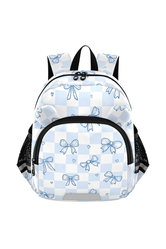 Blue Bow Checkered Mini Backpack School Bookbag Age 3-7 Small