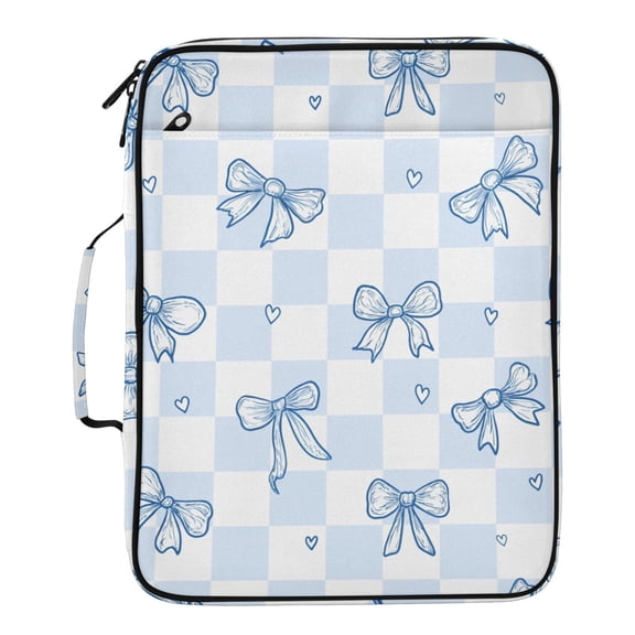 ALAZA Blue Bow Checkered Pattern Expanding Accordion File Folder 3 Ring Zipper Binder Organizer Portable Document Bag