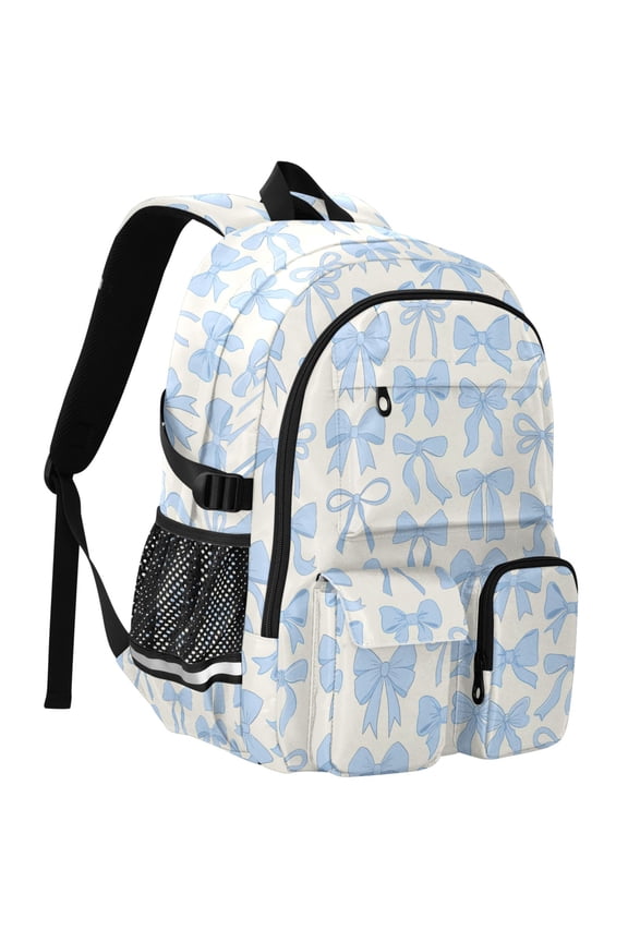 Blue Bows Print Student Backpack School Bookbag Large Laptop Daypack Travel Bag