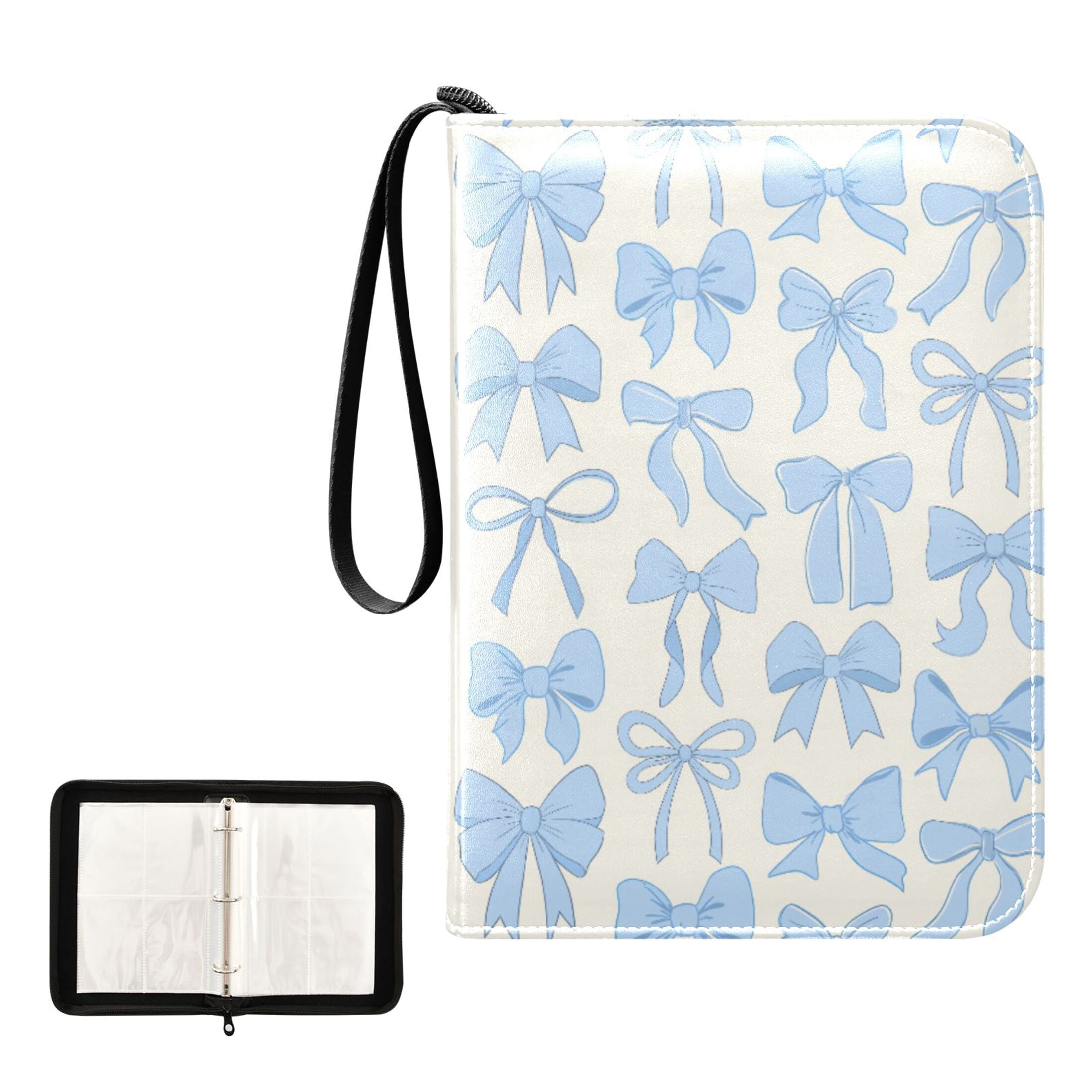 ALAZA Blue Bows Trading Card Binder 4 Pocket Cards Collection Album 400 Folder Holder