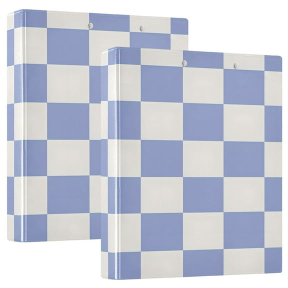 ALAZA Blue Checkered Grid Pattern Hardcover 3 Ring Binder 1.5" Round Rings Interior Pockets Binders Organizer 2 Pack