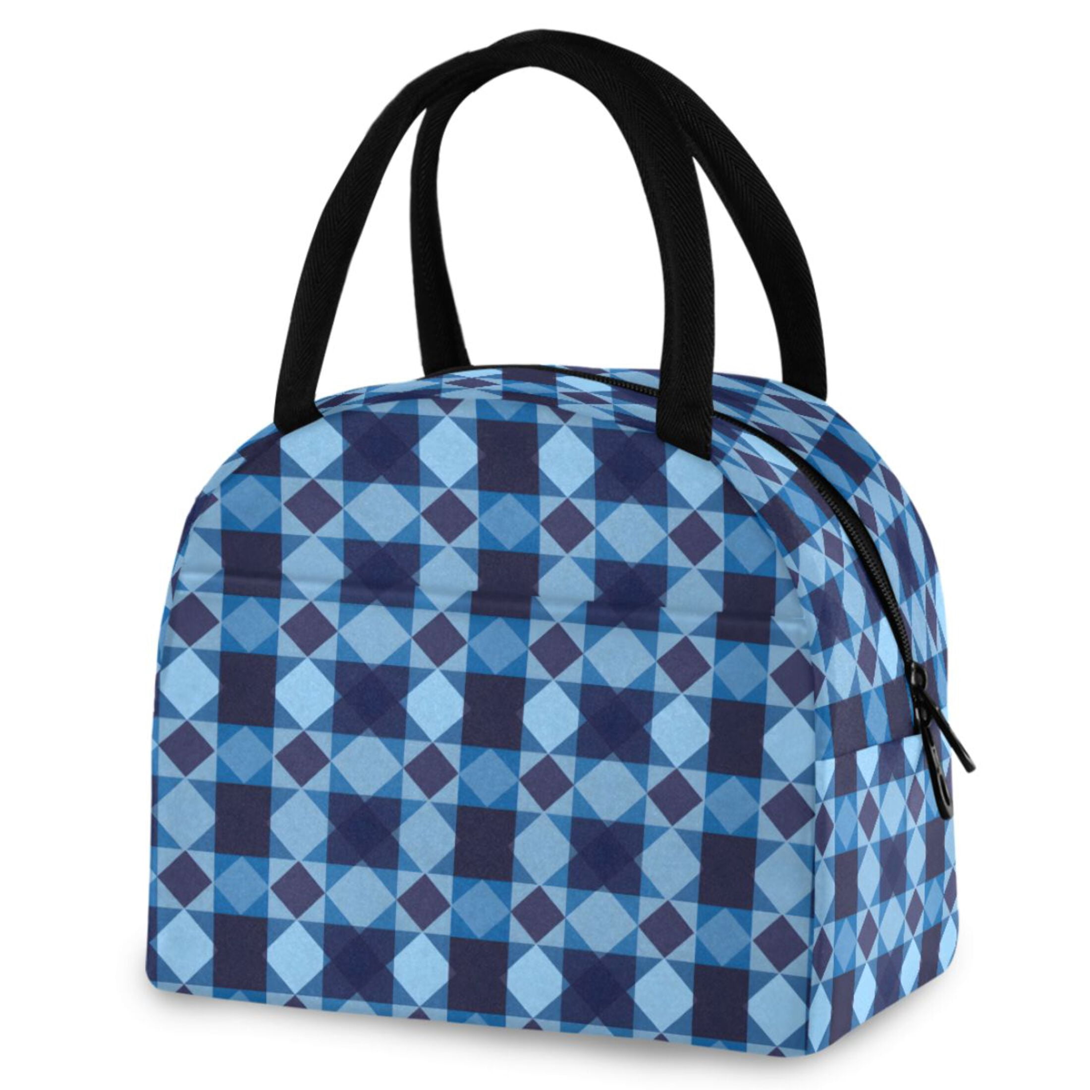 ALAZA Blue Checkered Grid Pattern Insulated Lunch Box Reusable Cooler ...