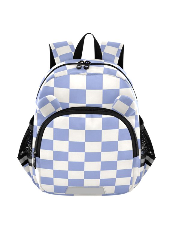 Blue Checkered Grid Pattern Mini Backpack School Bookbag Age 3-7 Small