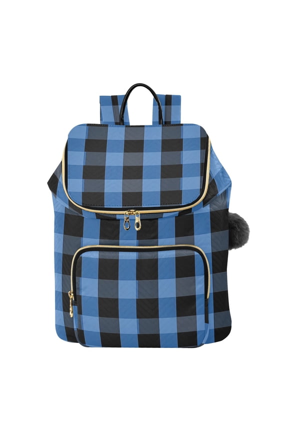 Blue Checkered Grid Pattern Travel Backpack Laptop Bag Large Capacity Daypack