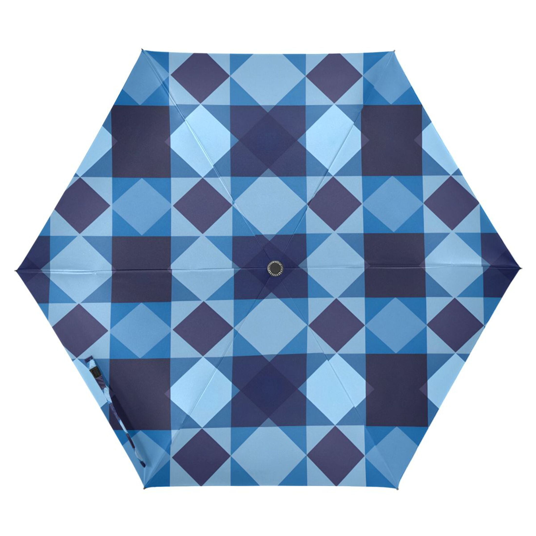 ALAZA Blue Checkered Grid Pattern UPF 50+ Compact Folding Umbrella for Rain Travel Umbrella Packable