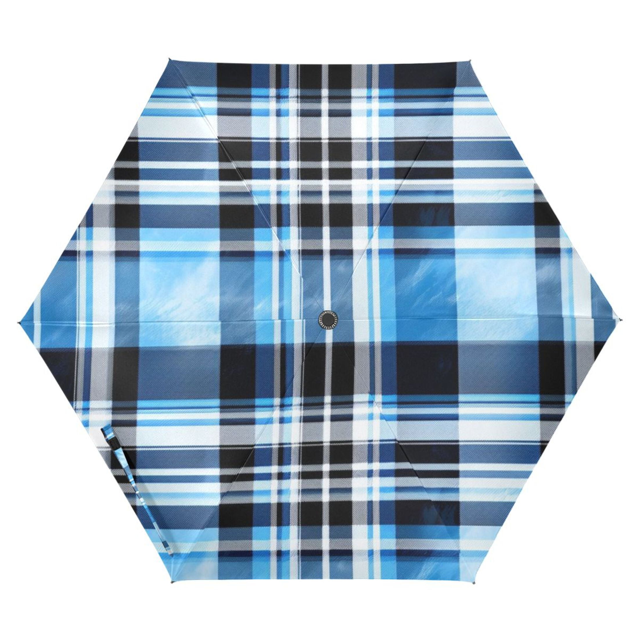 ALAZA Blue Checkered Grid Pattern UPF 50+ Compact Folding Umbrella for Rain Travel Umbrella Packable
