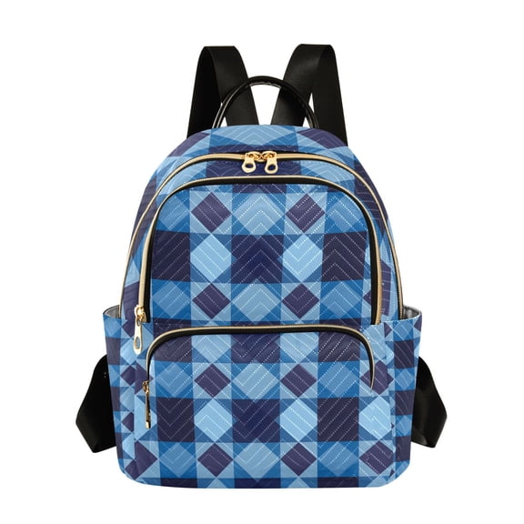 ALAZA Blue Checkered Grid Pattern Womens Travel Laptop Backpack Large Daypack Ladies Shoulder Bags S