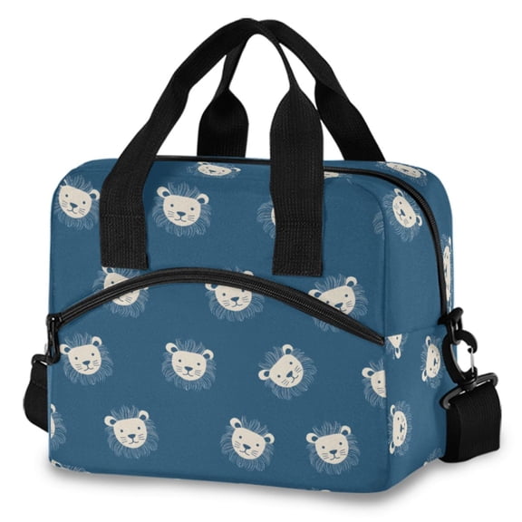 ALAZA Blue Cute Lion Insulated Lunch Box Large Reusable Cooler Bag with Shoulder Strap